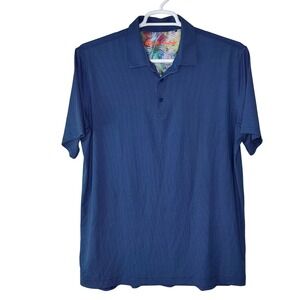 Robert Graham Golf Polo Shirt Men Large Blue Micro Dot Performance Athletic READ